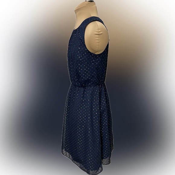 J. Crew Sleeveless Navy Gold Polka Dot Dress - Picture 3 of 5